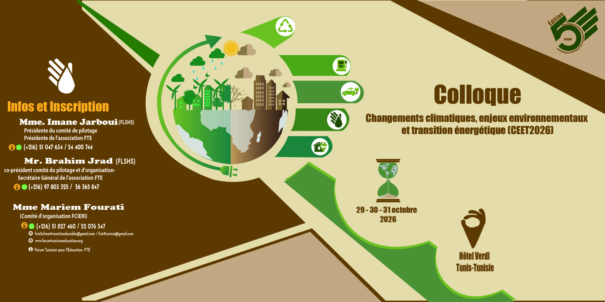 Colloque CEET’2026 — Changements climatiques, enjeux environnementaux et transition énergétique — 29-30-31 octobre 2026, Hôtel Verdi, Tunis