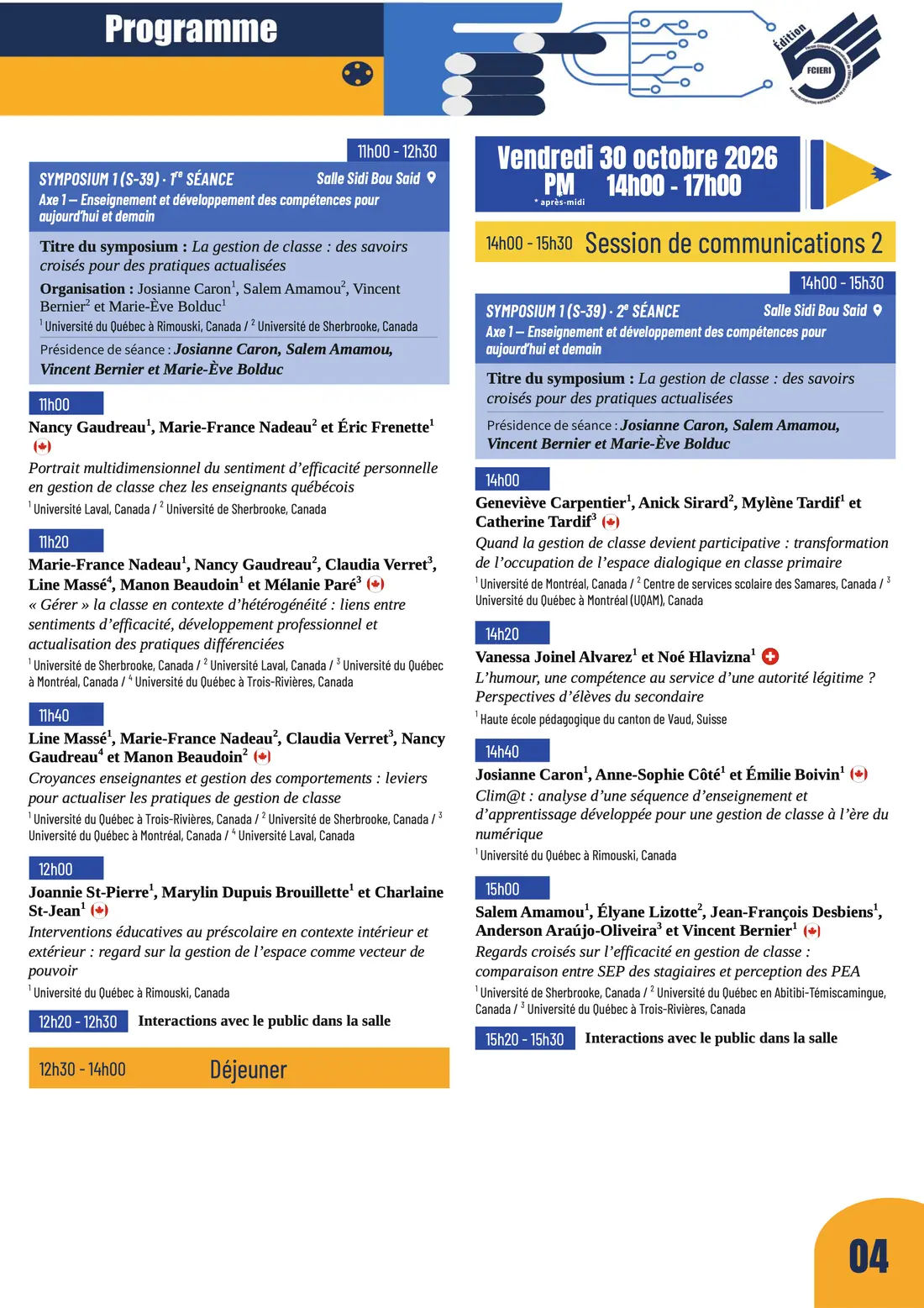 Programme — Forum de l’Éducation, FCIERI 2026 — page 5 sur 18