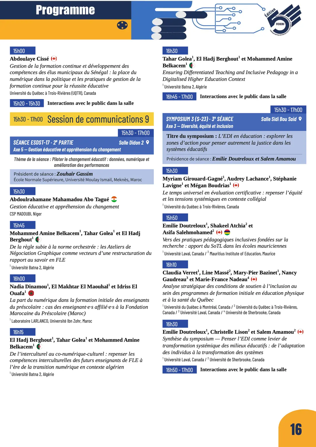 Programme — Forum de l’Éducation, FCIERI 2026 — page 17 sur 18