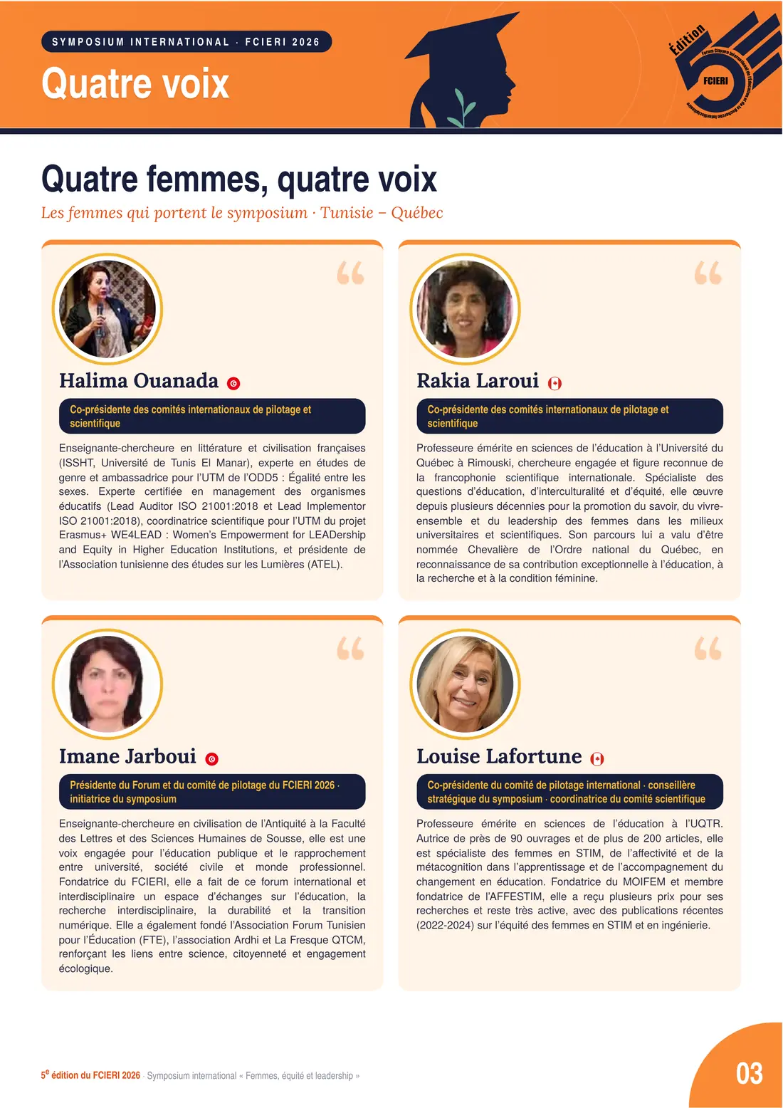 Programme — Symposium international « Femmes, équité et leadership », FCIERI 2026 — page 4 sur 10
