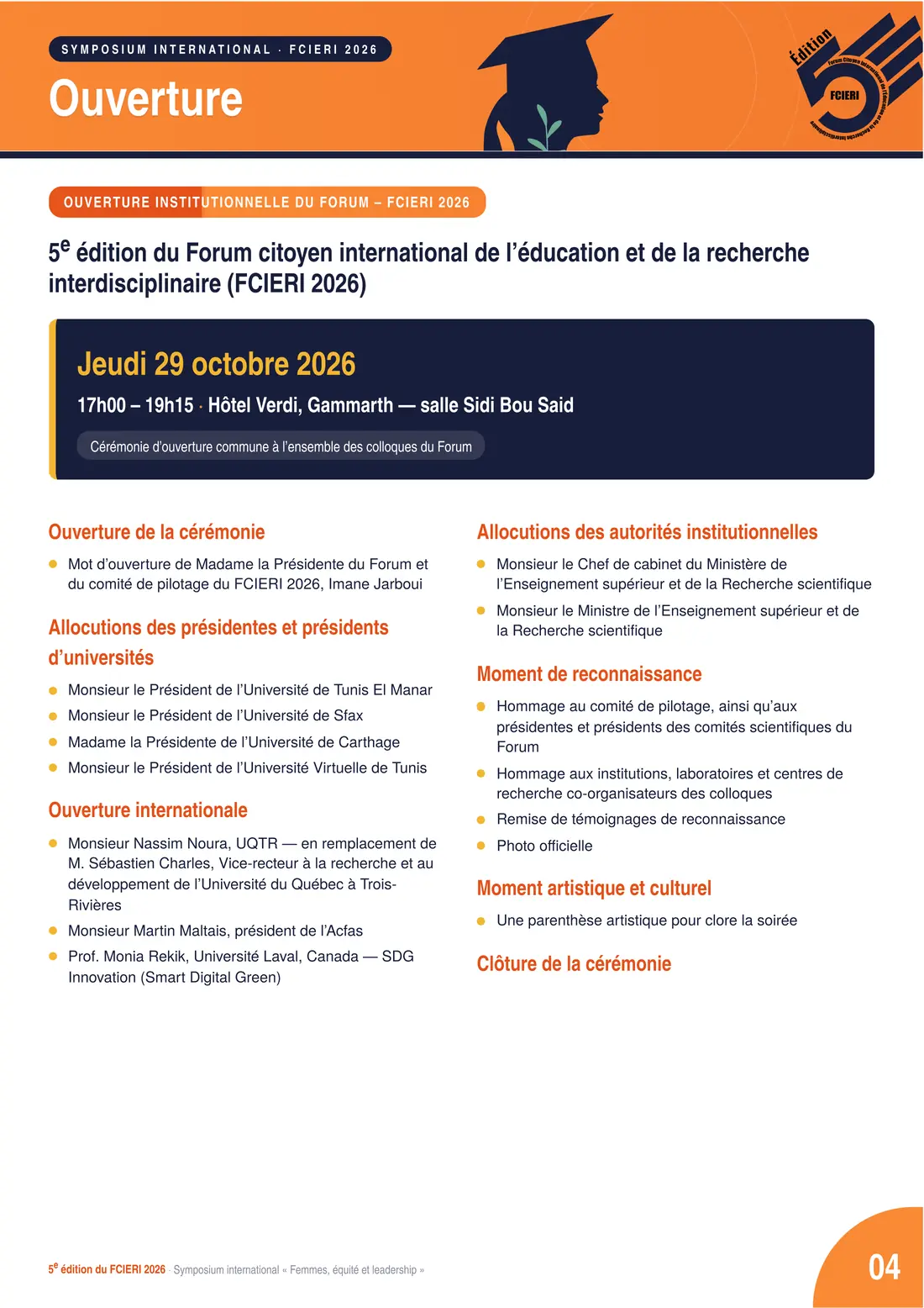 Programme — Symposium international « Femmes, équité et leadership », FCIERI 2026 — page 5 sur 10