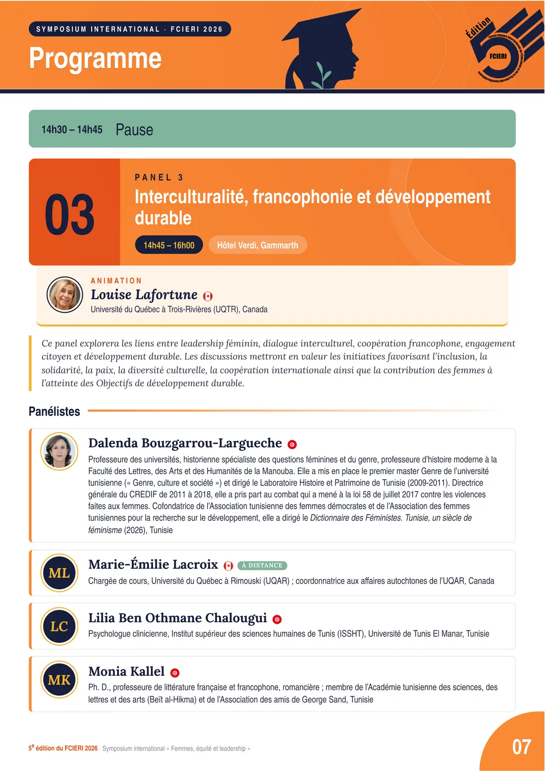 Programme — Symposium international « Femmes, équité et leadership », FCIERI 2026 — page 8 sur 10