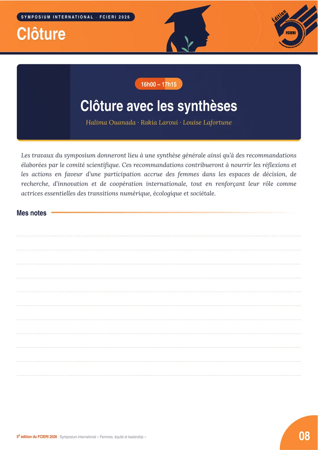 Programme — Symposium international « Femmes, équité et leadership », FCIERI 2026 — page 9 sur 10
