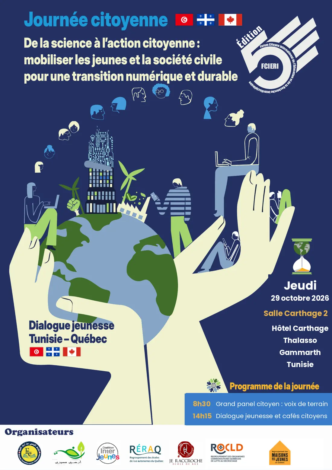 Couverture du programme de la Journée citoyenne · Dialogue jeunesse Tunisie – Québec