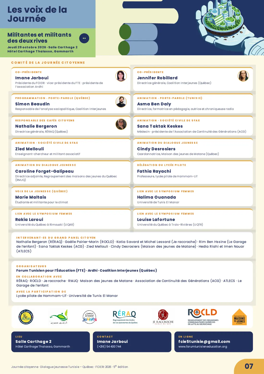Programme — Journée citoyenne · Dialogue jeunesse Tunisie – Québec, FCIERI 2026 — page 7 sur 7