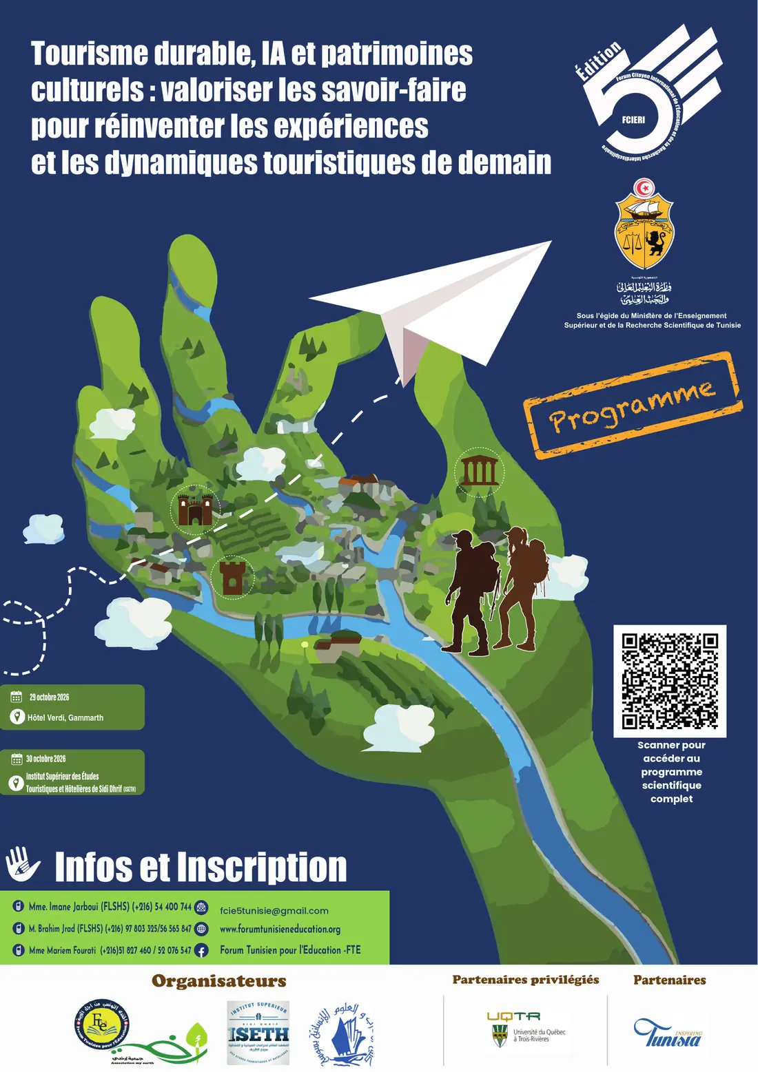 Couverture du programme du colloque Tourisme durable, IA et patrimoines culturels (FCIERI 2026)