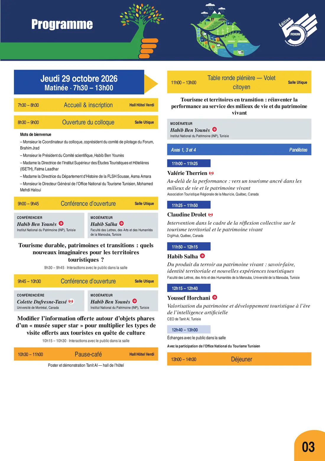 Programme — Colloque Tourisme durable, IA et patrimoines culturels, FCIERI 2026 — page 4 sur 8