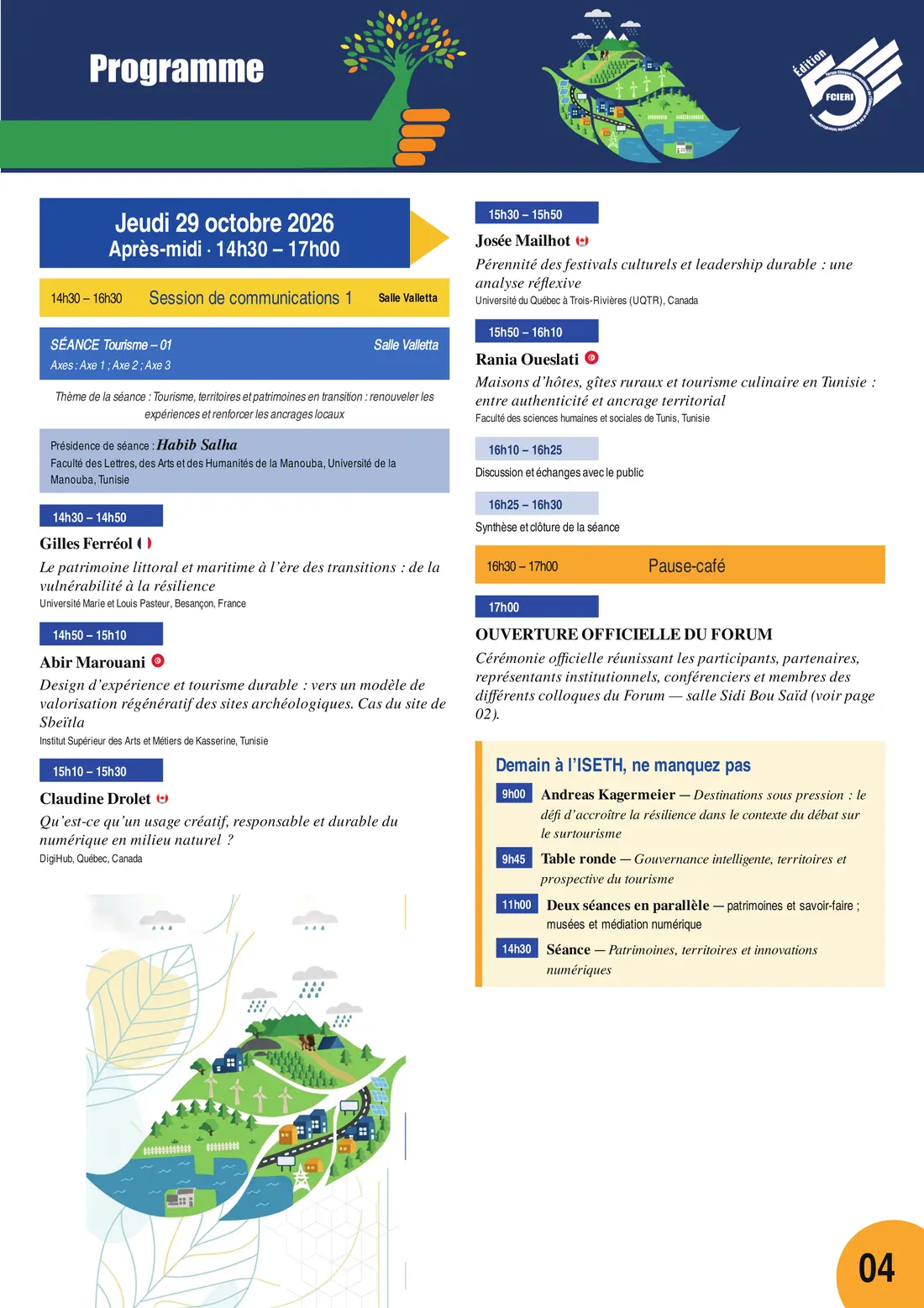 Programme — Colloque Tourisme durable, IA et patrimoines culturels, FCIERI 2026 — page 5 sur 8