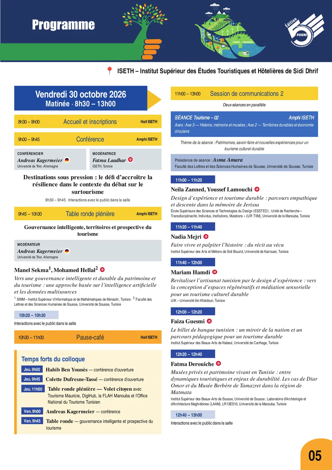 Programme — Colloque Tourisme durable, IA et patrimoines culturels, FCIERI 2026 — page 6 sur 8
