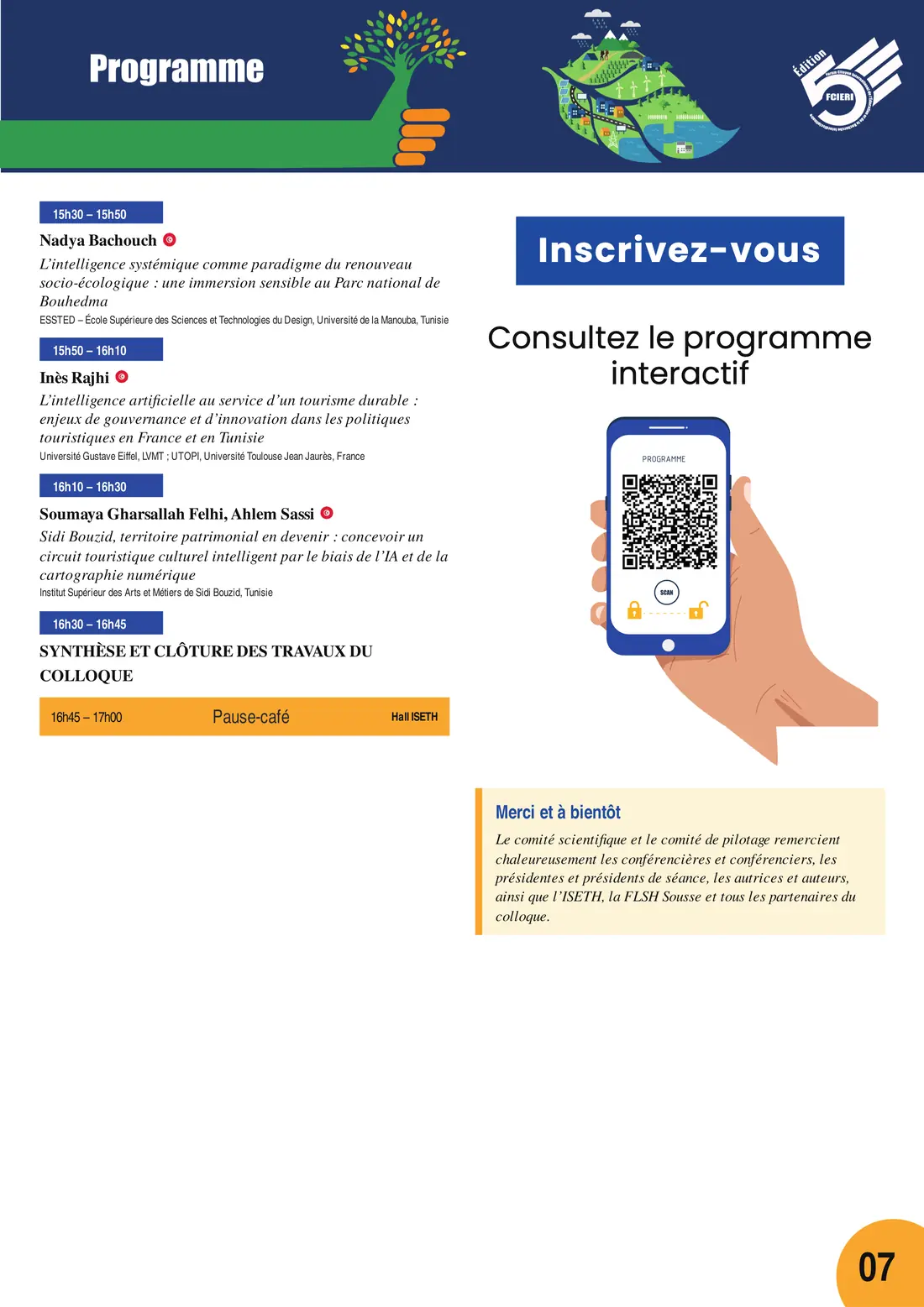Programme — Colloque Tourisme durable, IA et patrimoines culturels, FCIERI 2026 — page 8 sur 8